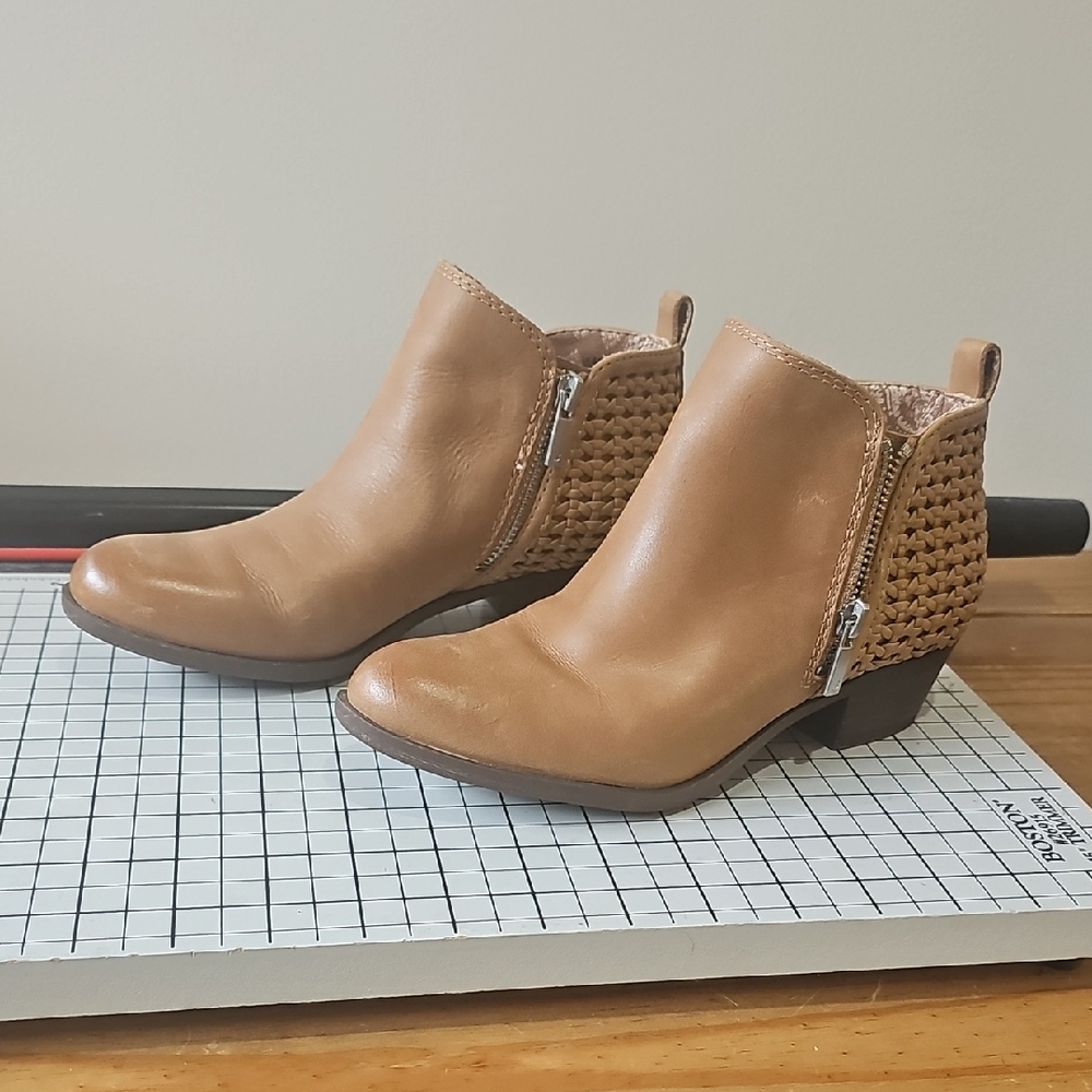 Lucky Brand Woven Side Zip Tan Ankle Booties